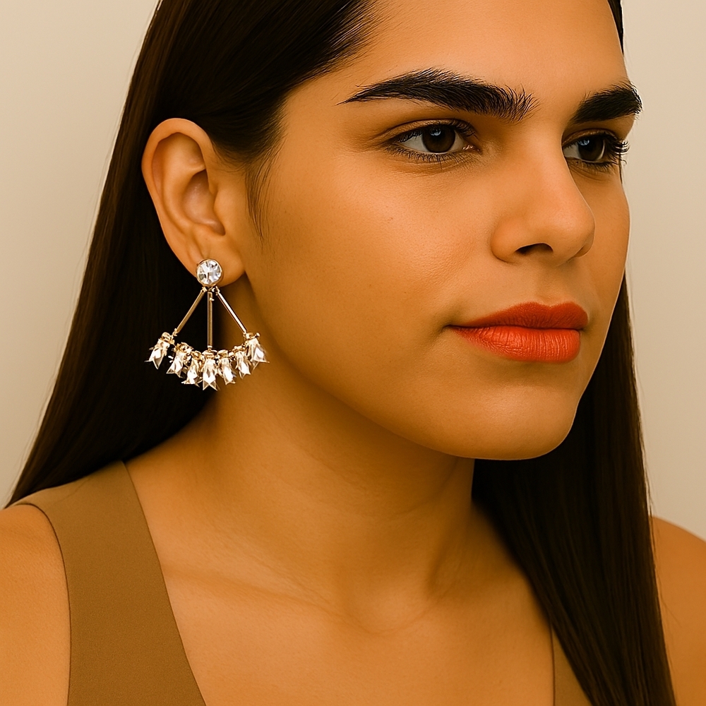 Rhinestone Crystal Ear Jacket Earrings Gold Plated Polished Finish Women Jewelry